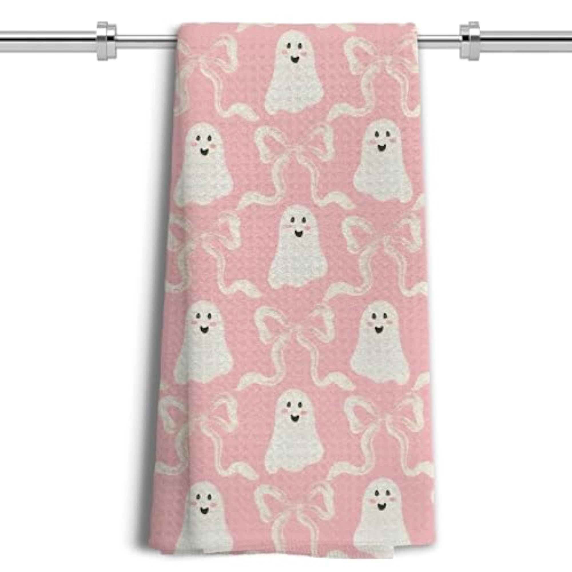 Pink Halloween Ghost Kitchen Towels, Spooky Decor